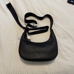 BAGGU Black Leather Crescent Crossbody Bag